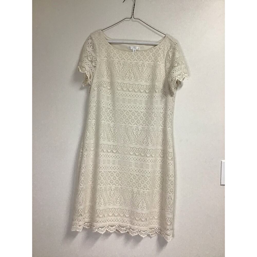 London Times Women's Cream Lace Short Sleeve Dress Size‎ 10